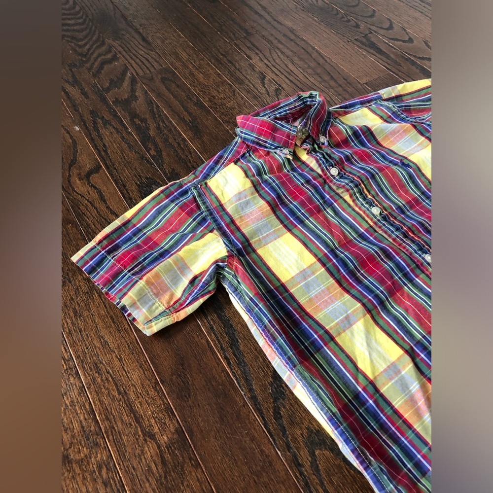 Ralph Lauren Boys 6 Yellow/Red/Blue Plaid Short-Sleeved Cotton Button-Down Shirt - Picture 2 of 8